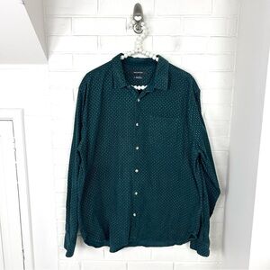 Urban Outfitters Men’s Green Teal Patterned Corduroy Button Down Shirt Size L